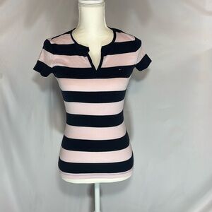 Pink and navy blue Tommy Hilfiger XS v-neck T-shirt